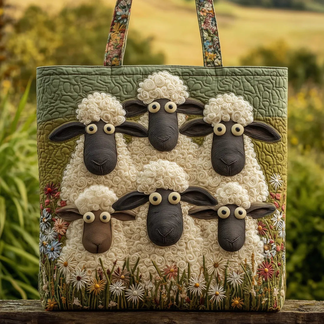 Embroidered Vintage Bag "Sheep in the Meadow" — Pastoral