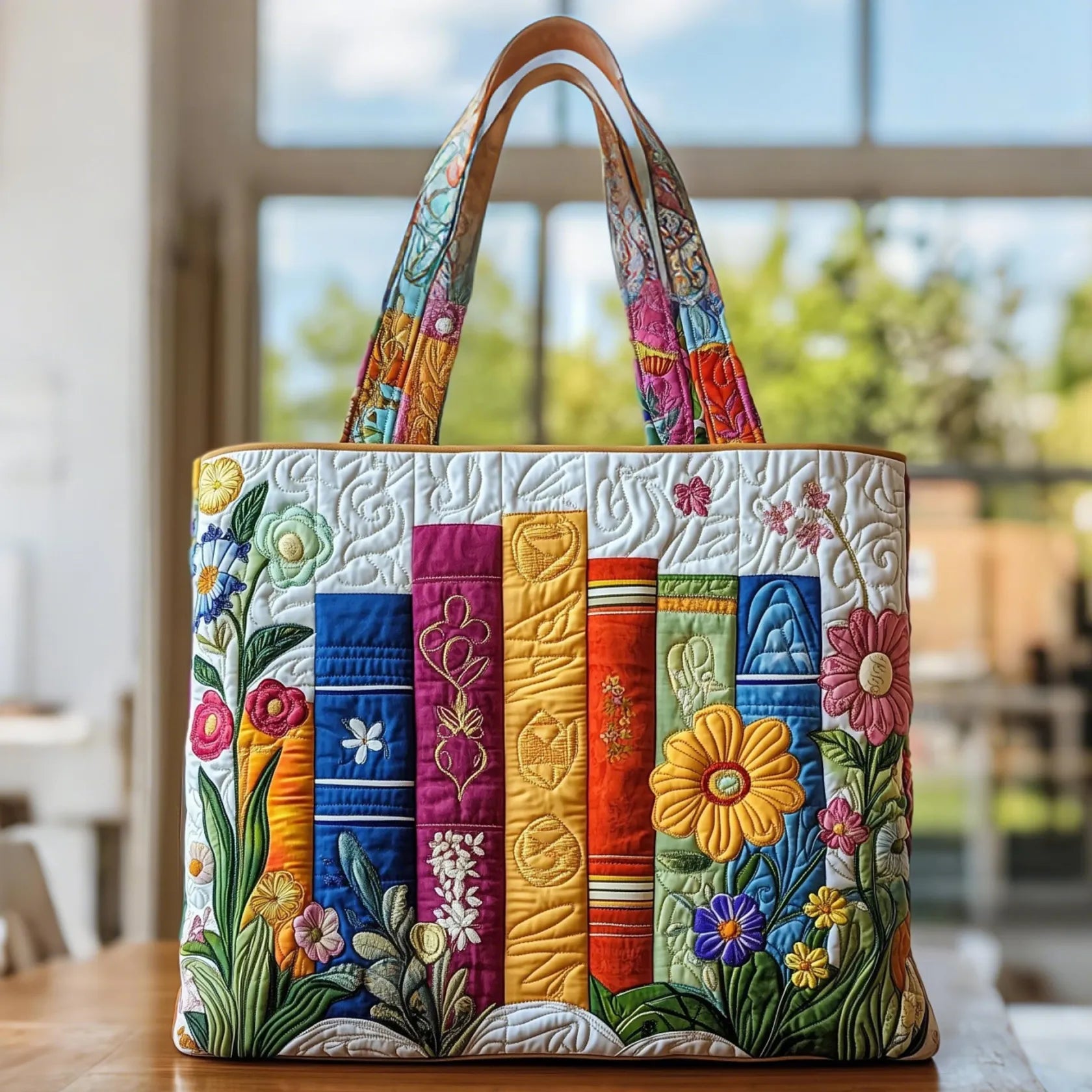 Embroidered Vintage Bag "Books and Wildflowers" — Library