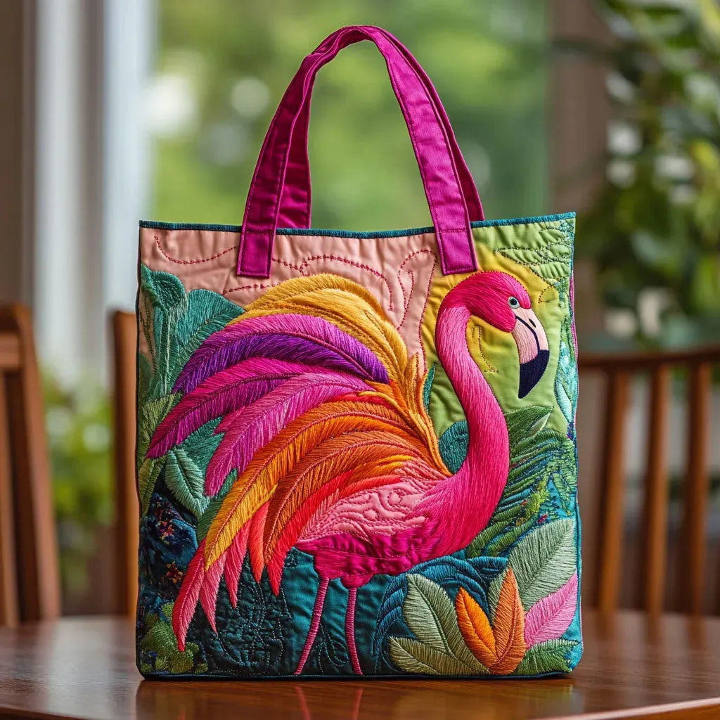 Embroidered Vintage Bag "Tropical Flamingo" — Coral