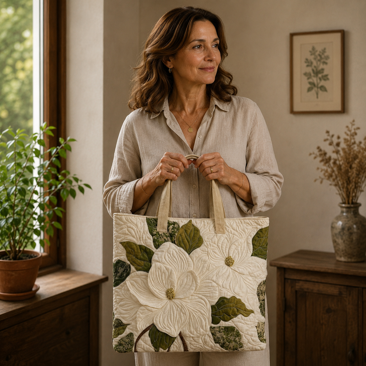 Embroidered Vintage Bag "White Magnolias" — Classic