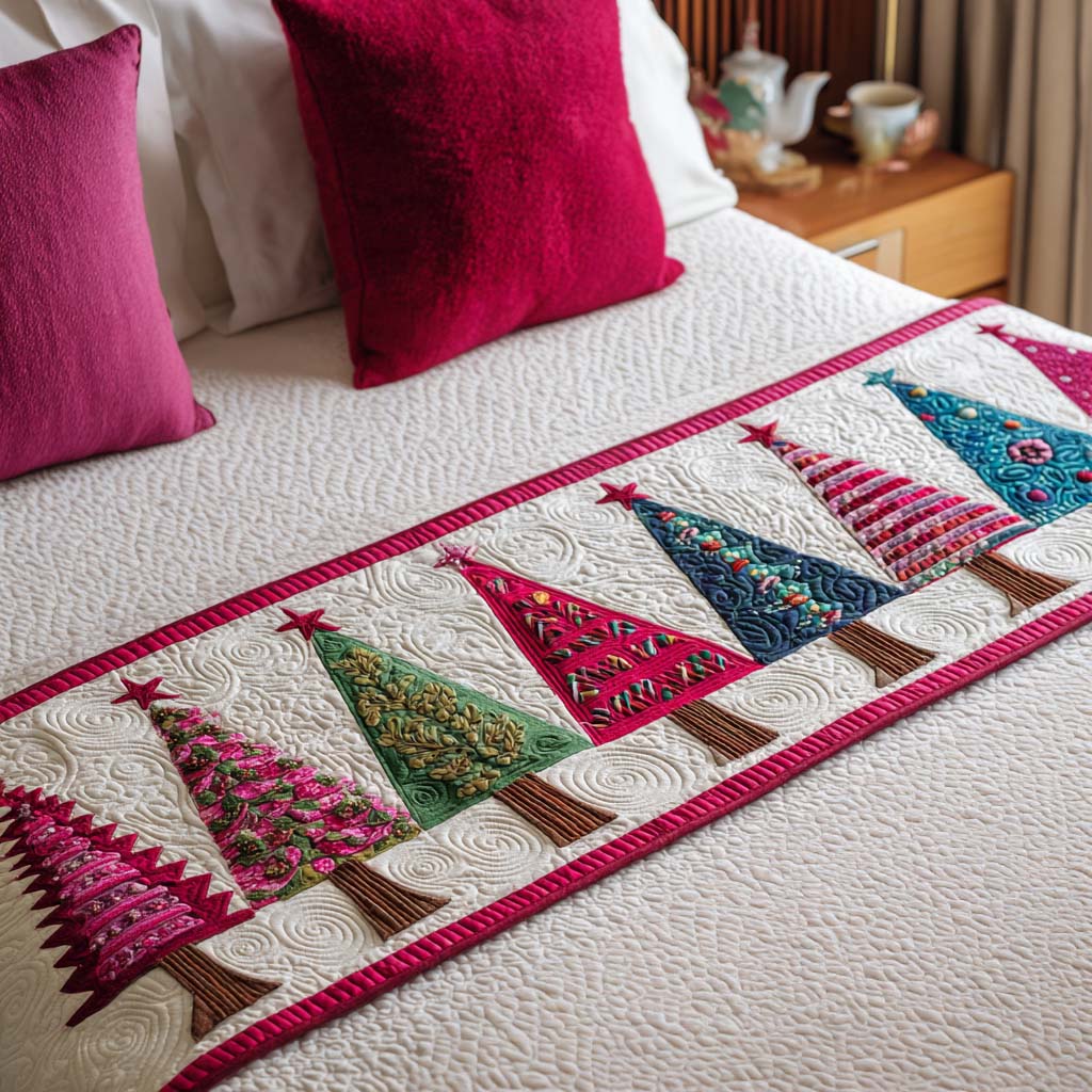 Quilted Bed Runner with Christmas Trees