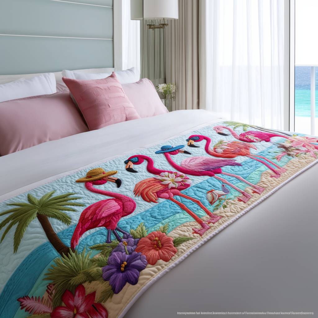 Quilted Bed Runner Flamingo Bay
