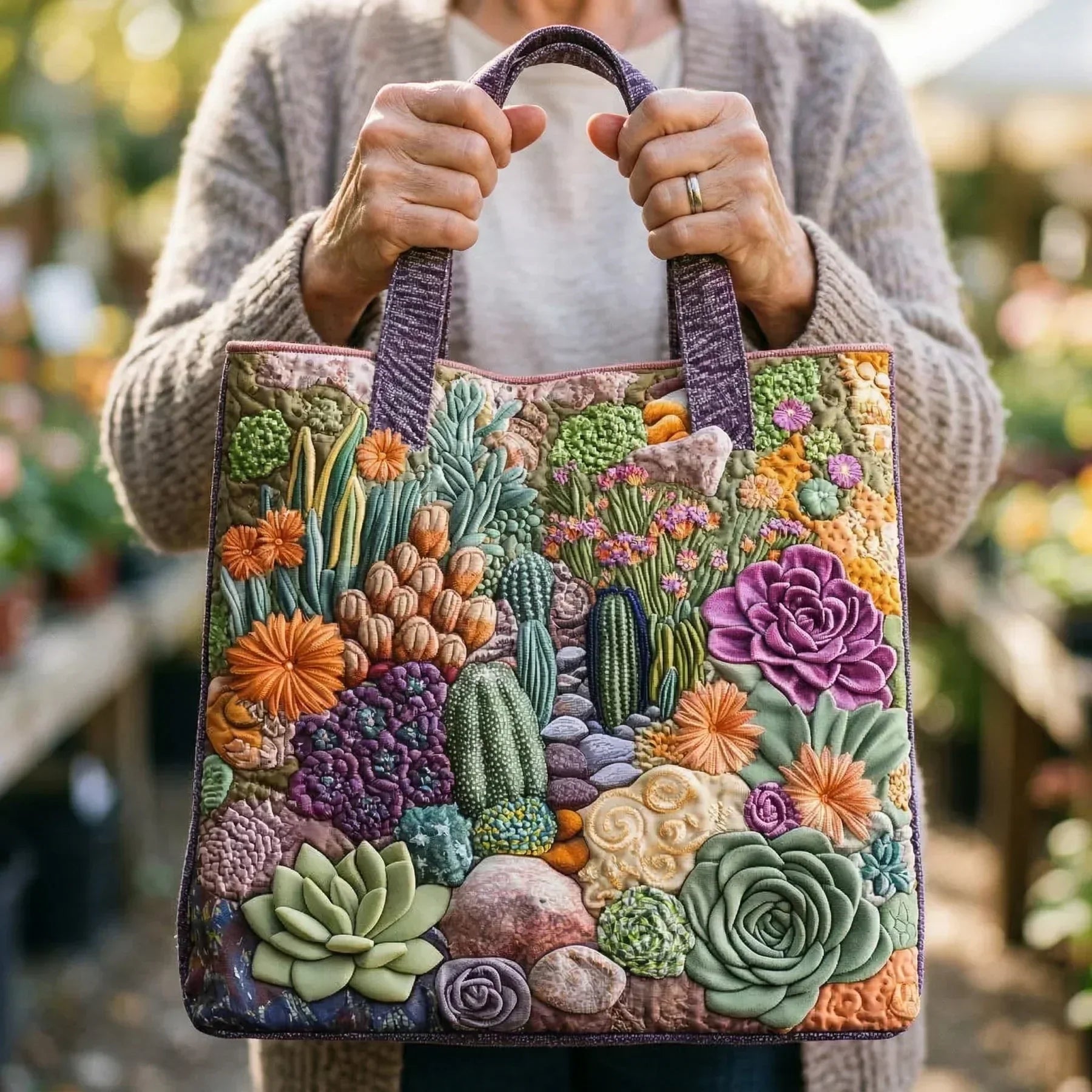 Embroidered Vintage Bag "Succulents and Cacti" — Botanical
