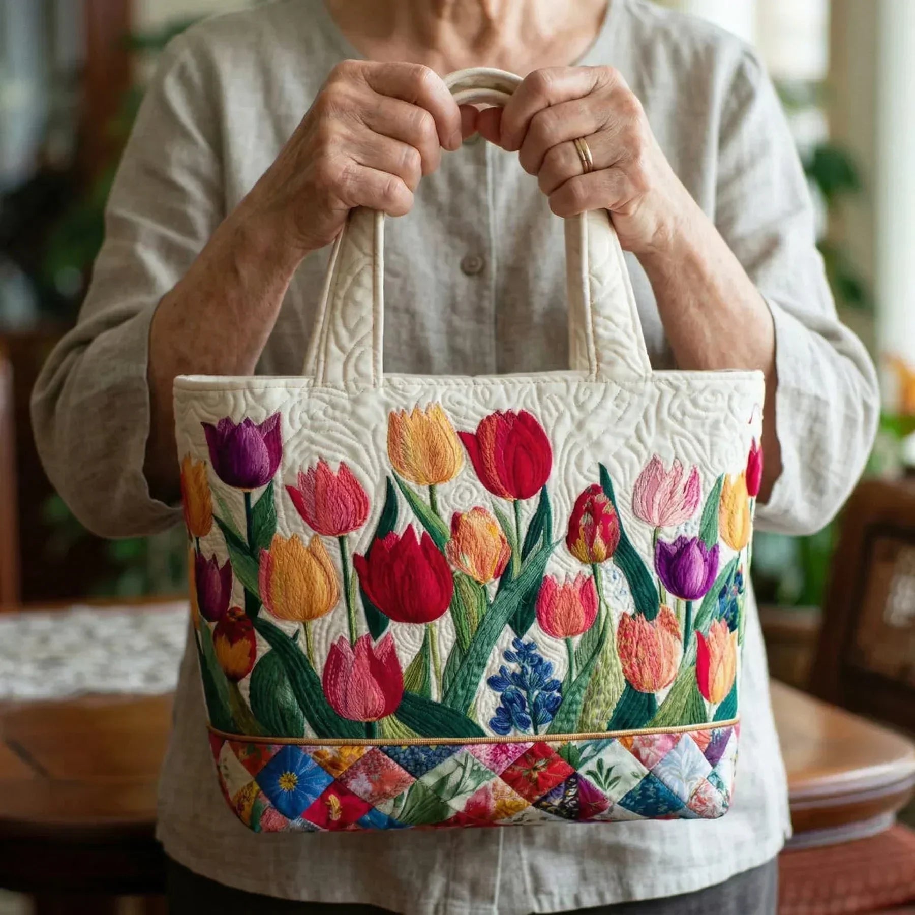 Embroidered Vintage Bag "Tulips from the Garden" — Spring