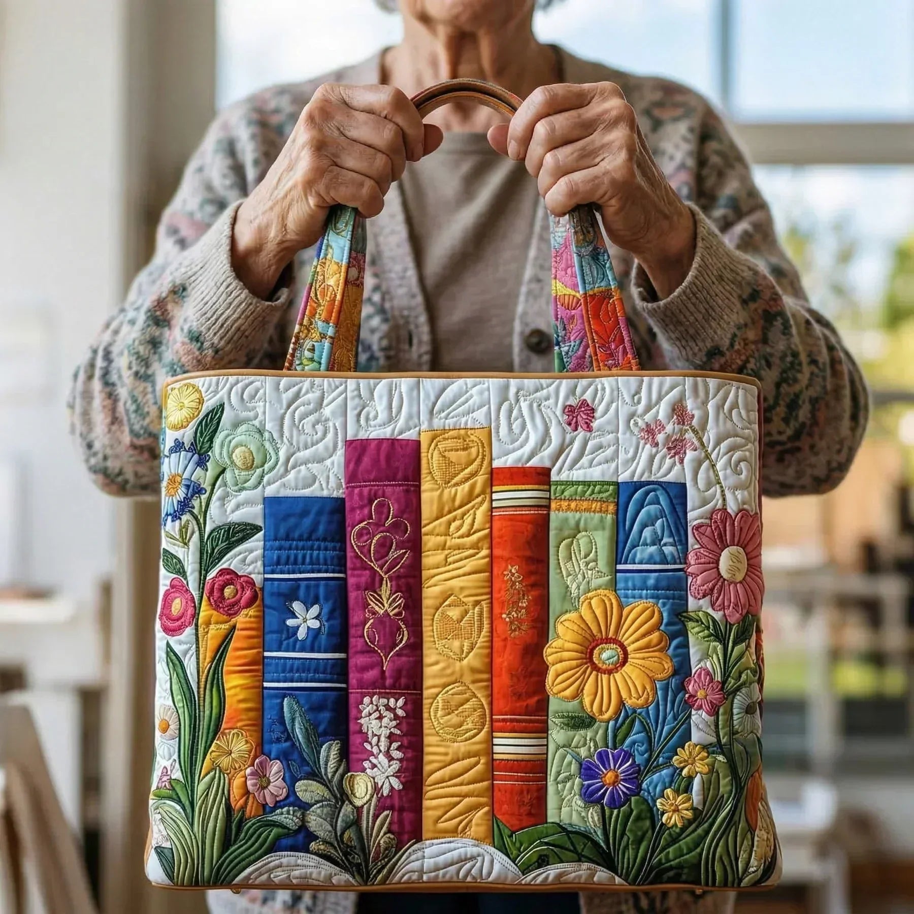 Embroidered Vintage Bag "Books and Wildflowers" — Library
