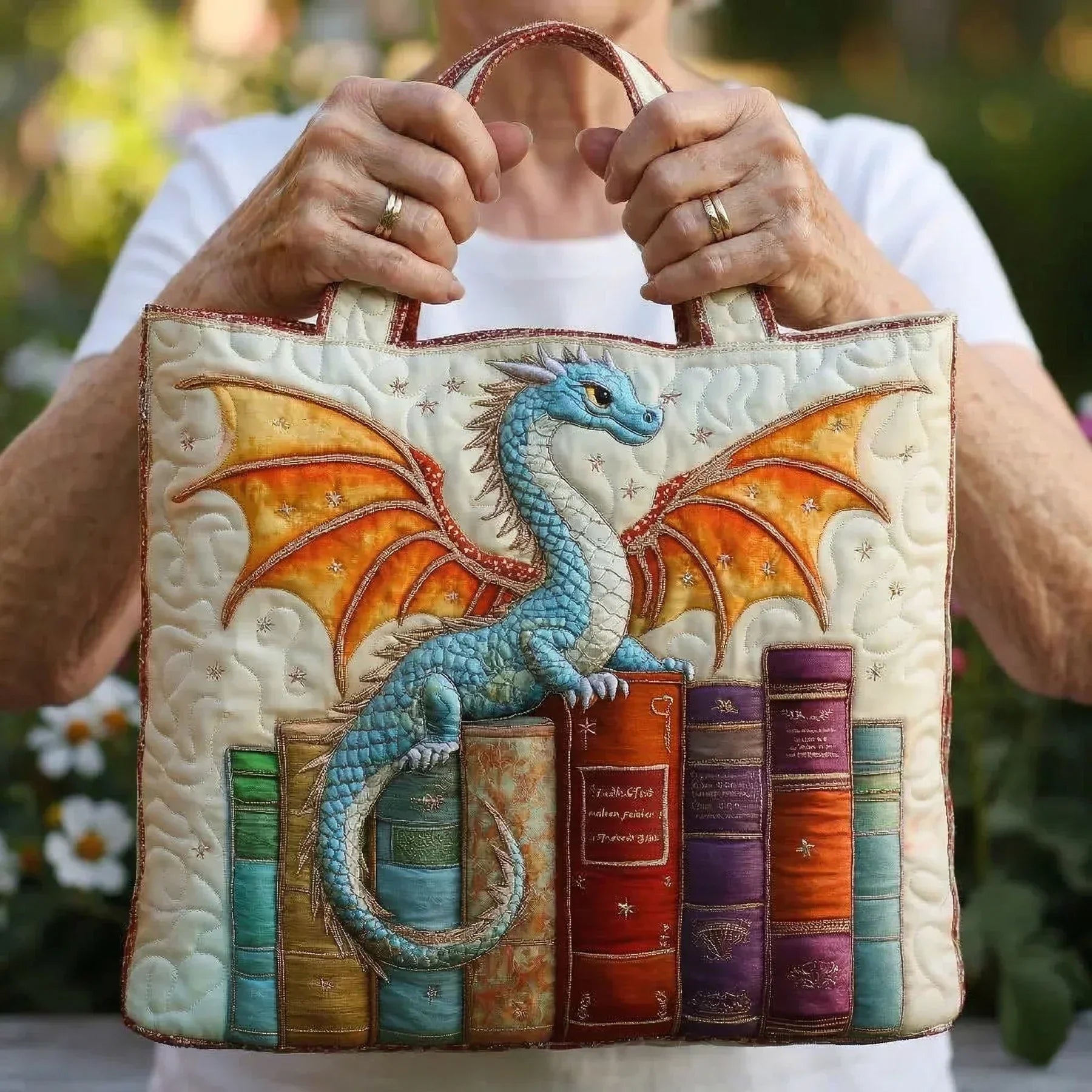 Embroidered Vintage Bag "Dragon and Old Books" — Fairytale