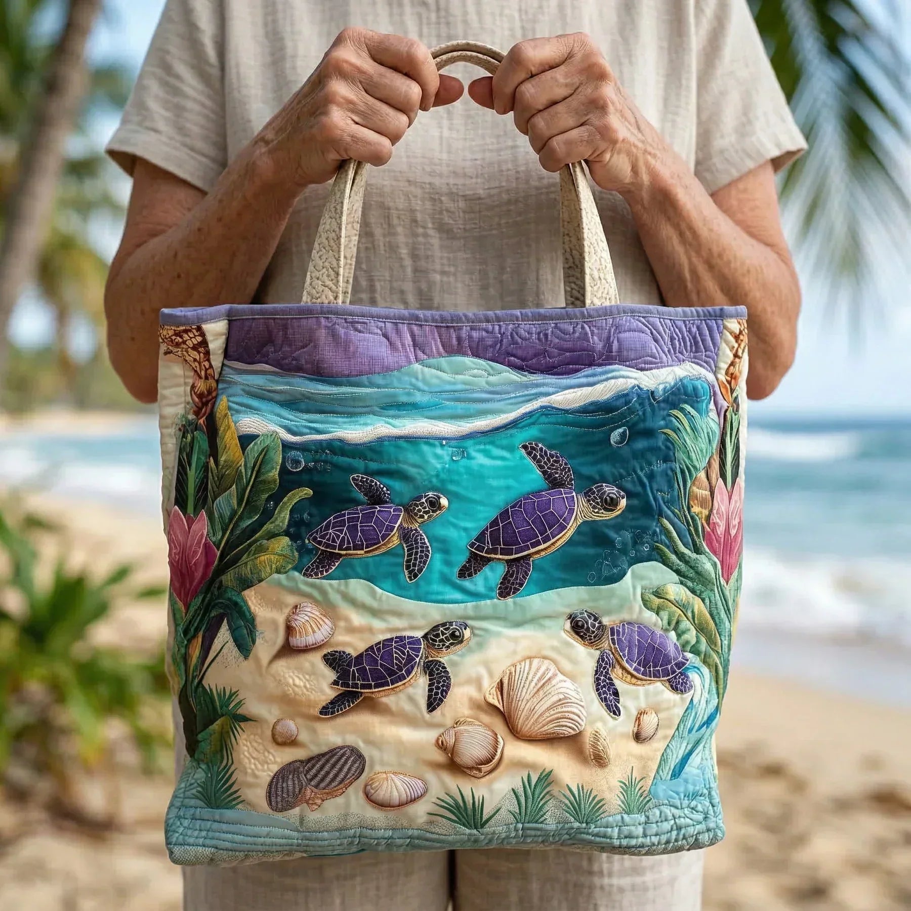 Embroidered Vintage Bag "Sea Turtles" — Oceanic