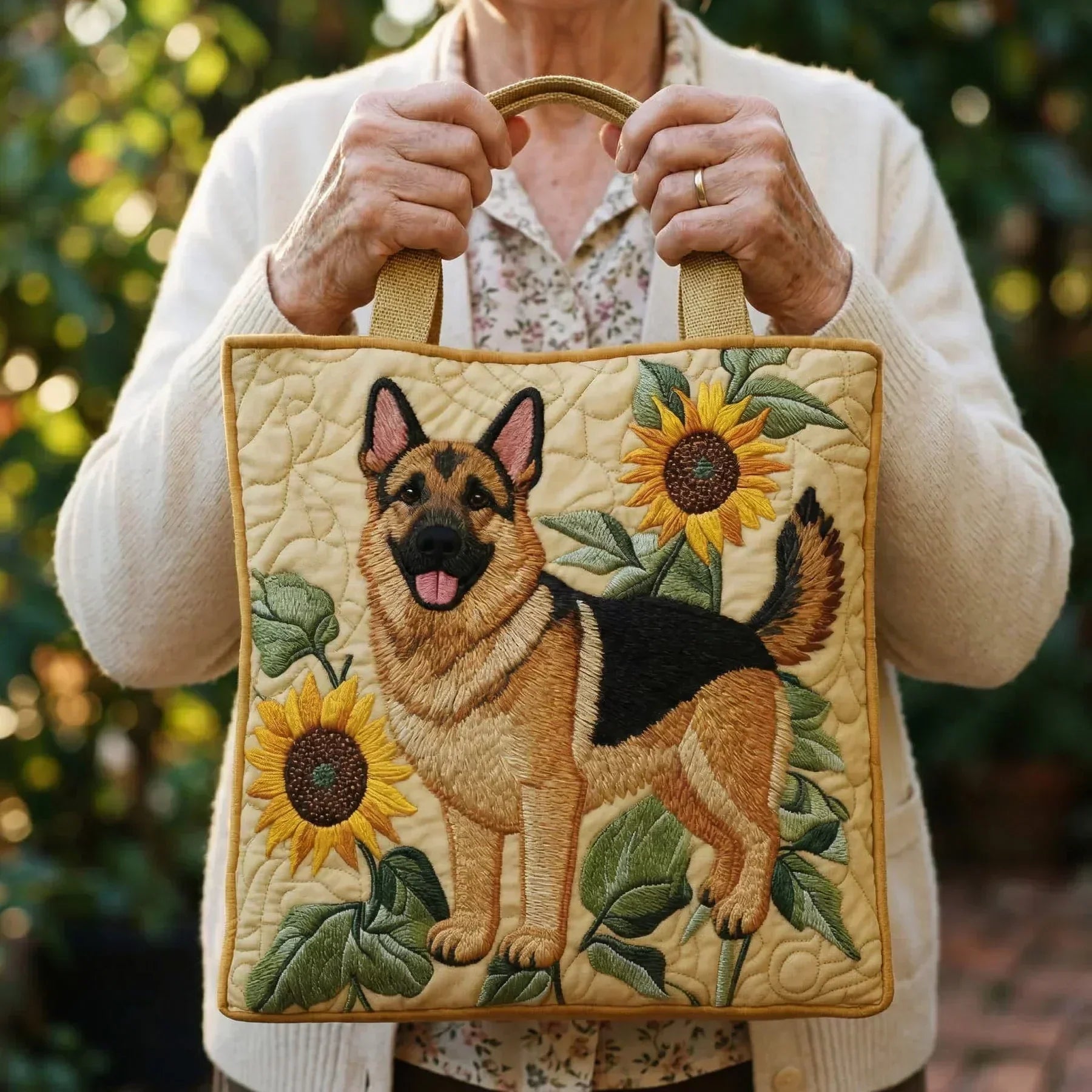 Embroidered Vintage Bag "Shepherd and Sunflowers" — Rustic