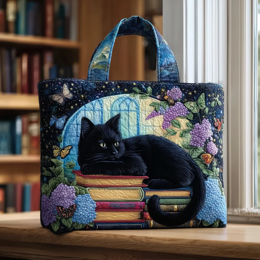 Handmade Bag | Black Cat in Books
