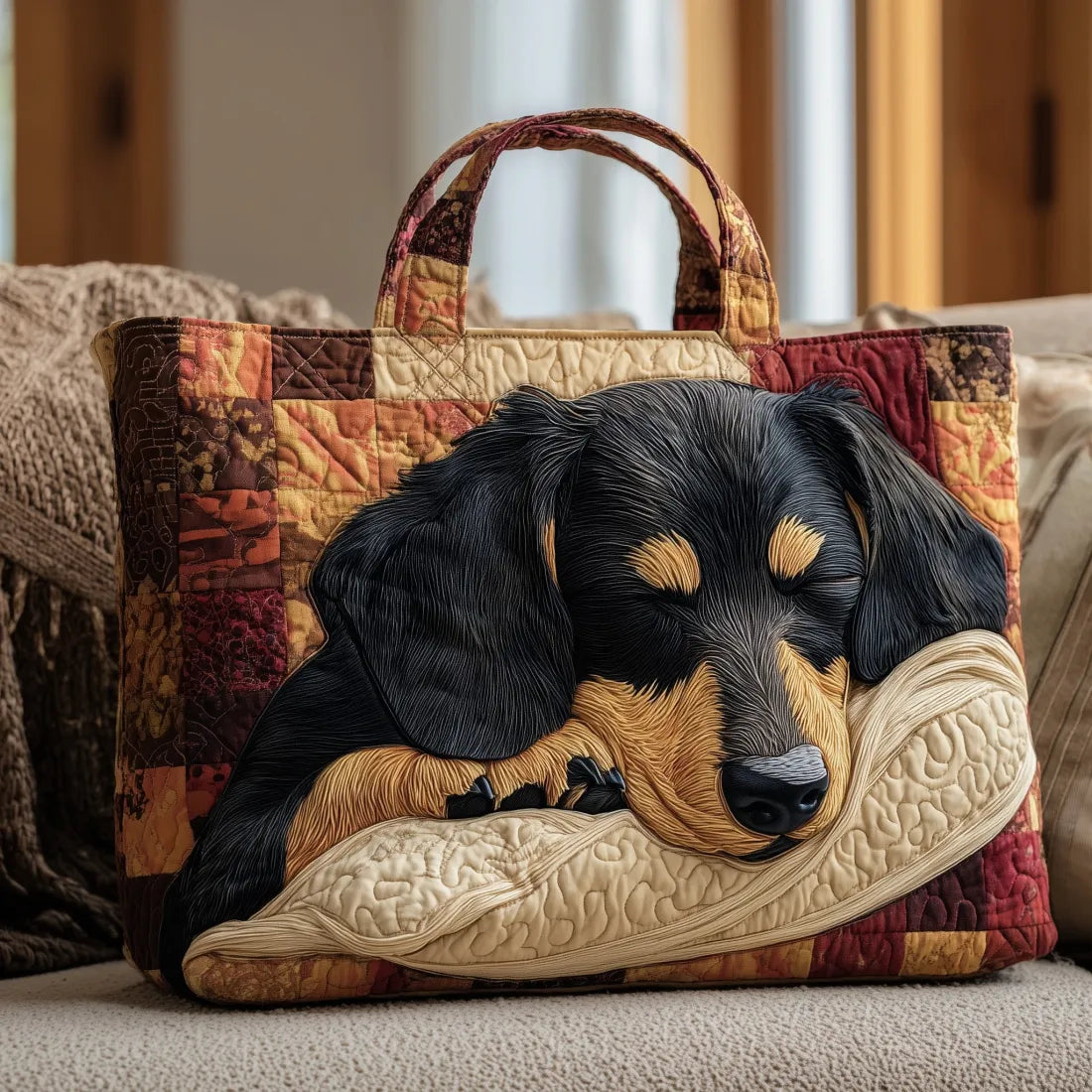 Embroidered Vintage Bag "Sleeping Dachshund" — Patchwork