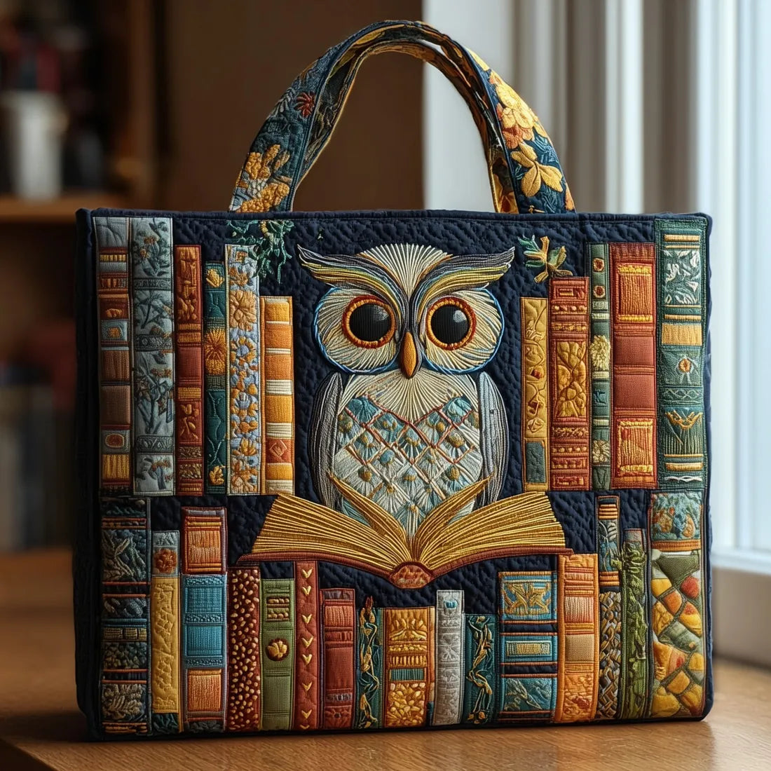 Embroidered Vintage Bag "Wise Owl and Books" — Library Edition