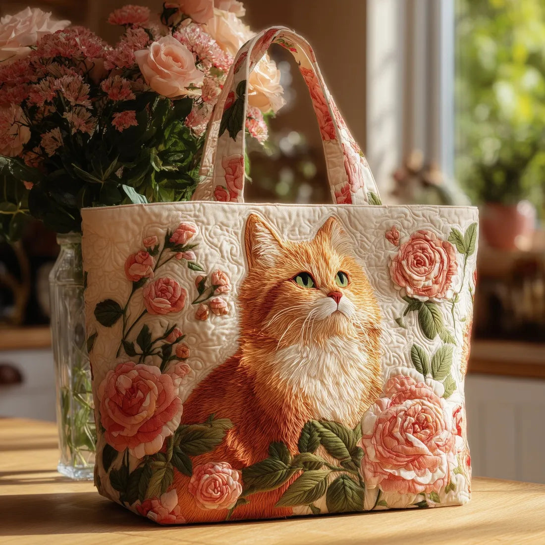 Vintage Embroidered Bag "Rudy Kot wśród Róż" — Romantic