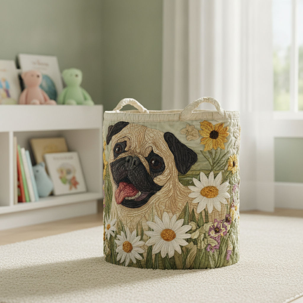 Pug in Daisies Laundry Basket