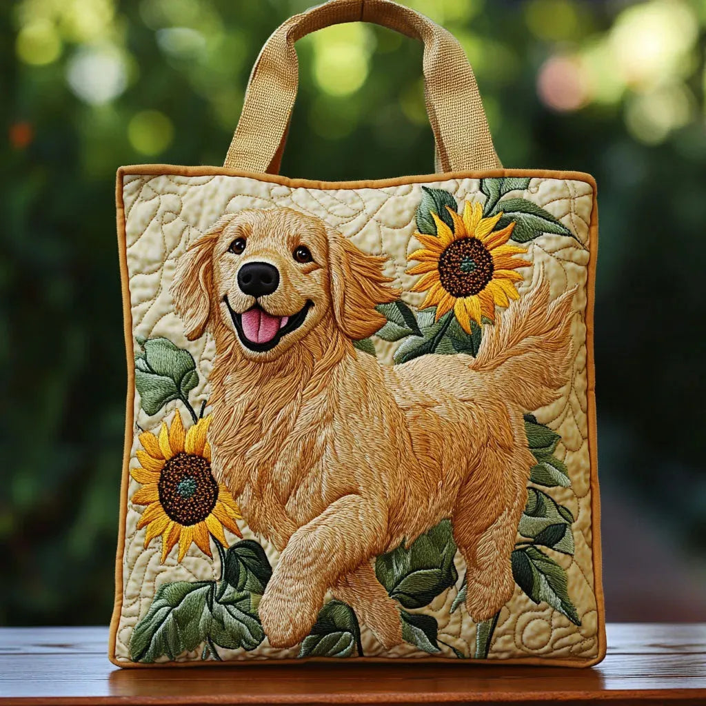 Embroidered Vintage Bag "Golden Retriever and Sunflowers" — Summer
