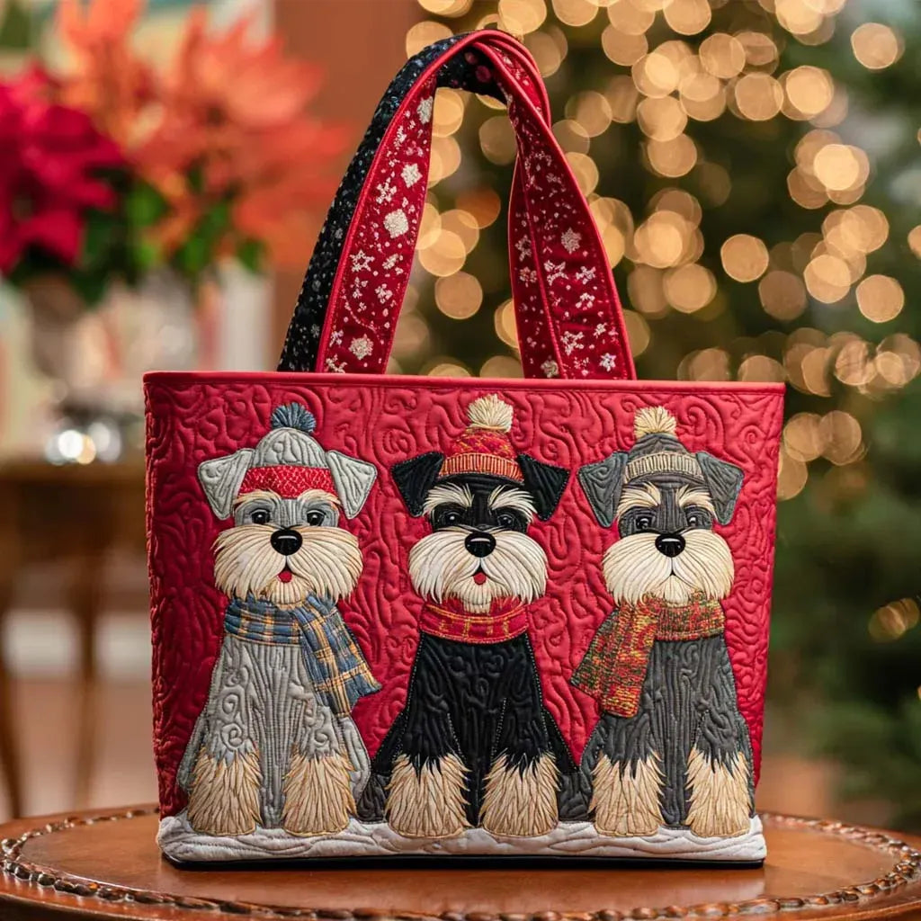 Embroidered Vintage Bag "Schnauzers in Hats" — Christmas
