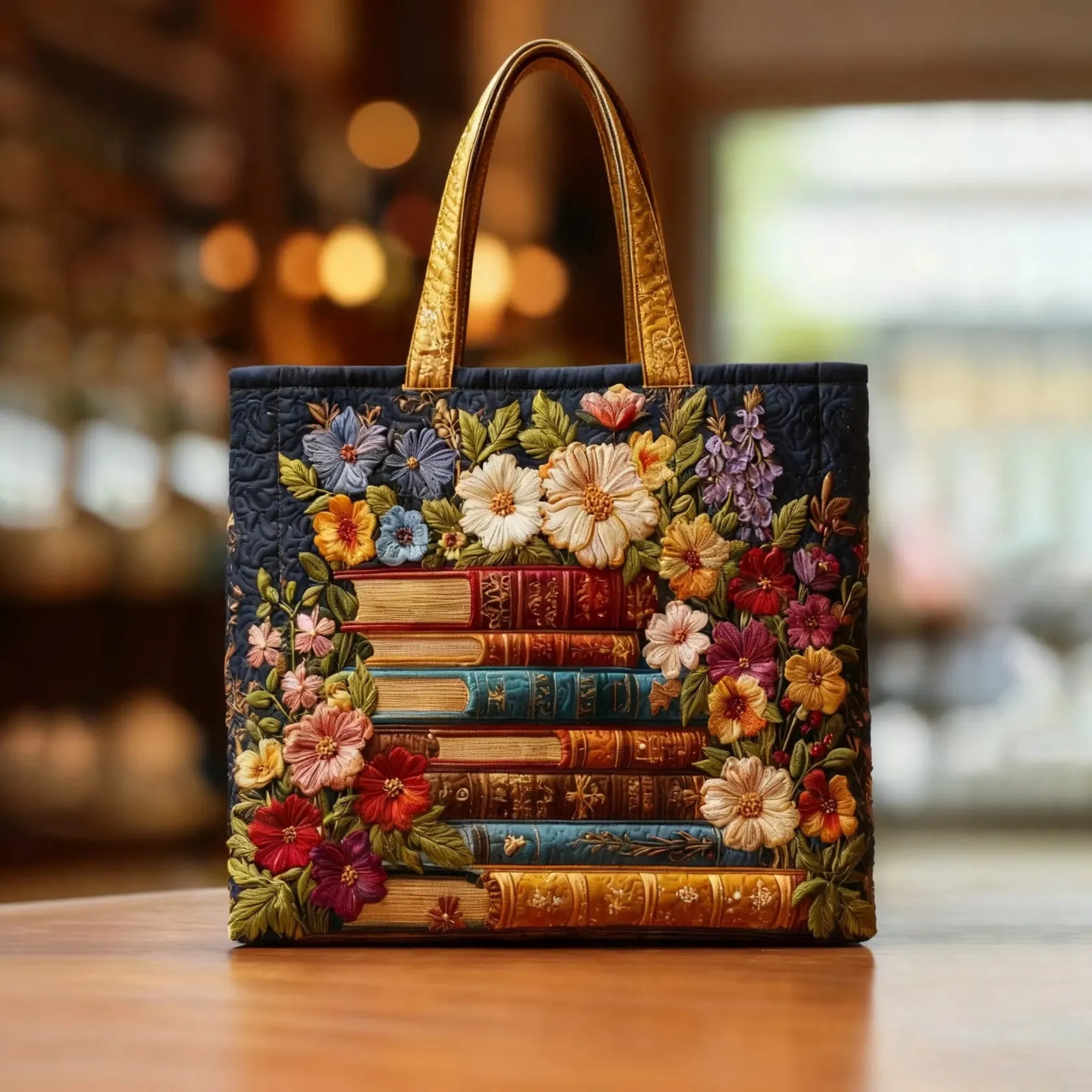 Embroidered Vintage Bag "Books in Flowers" — Literary