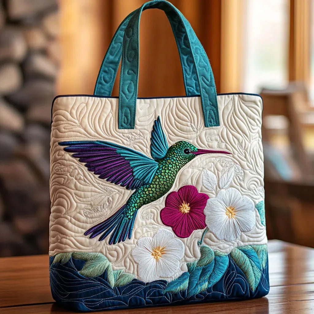 Embroidered Vintage Bag "Hummingbird and Hibiscus" — Tropical