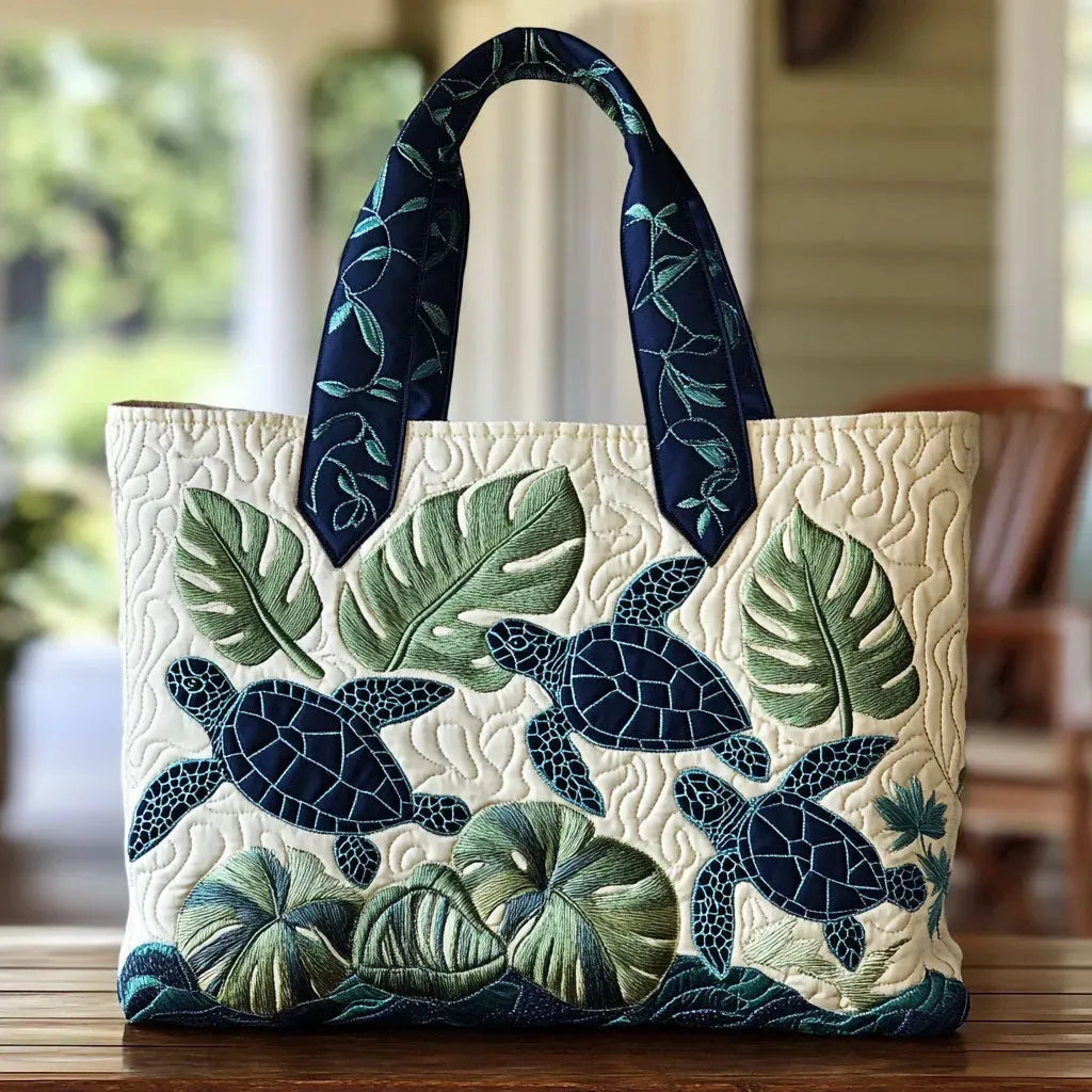 Embroidered Vintage Bag "Turtles and Monstera" — Tropical