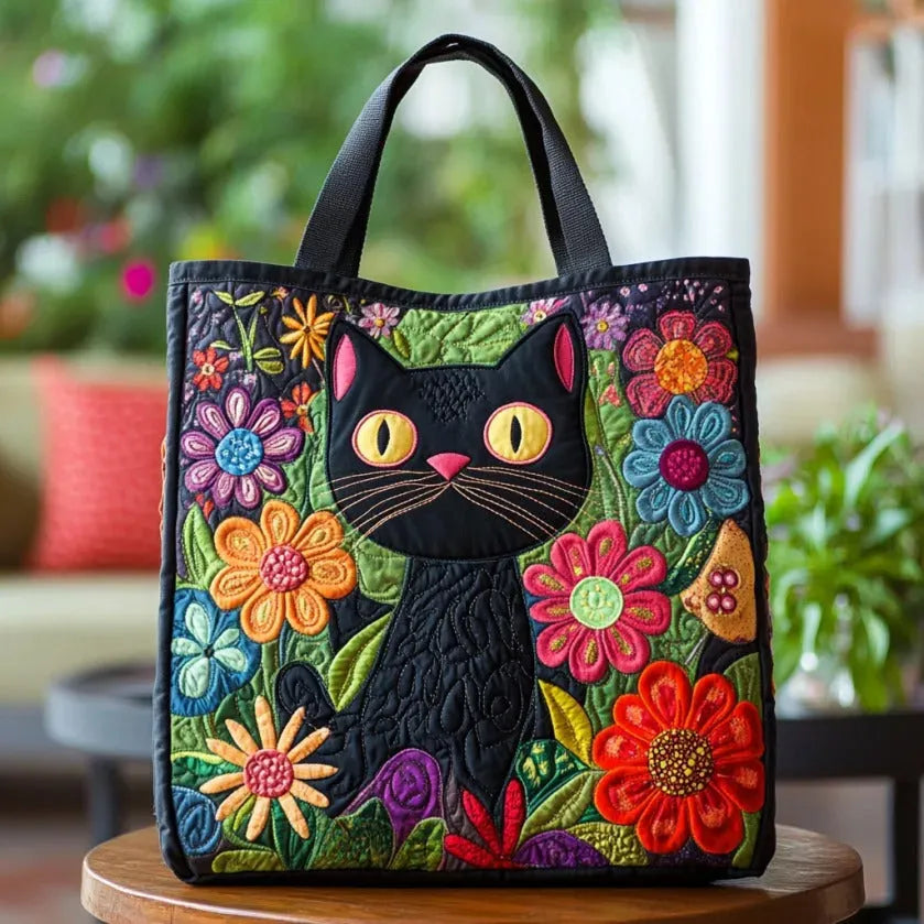 Embroidered Vintage Bag "Black Cat in Flowers" — Folk