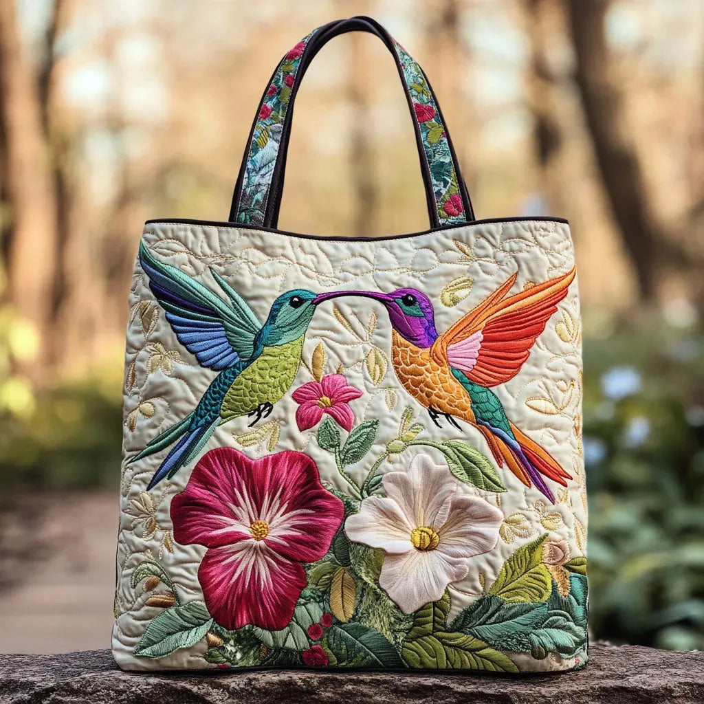 Embroidered Vintage Bag "Hummingbirds and Hibiscus" — Exotic