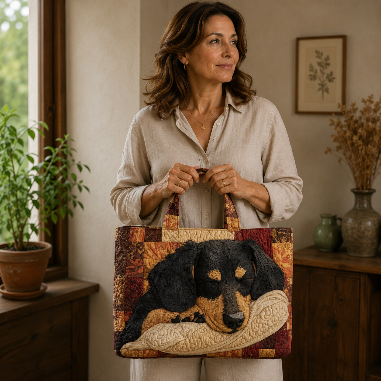 Embroidered Vintage Bag "Sleeping Dachshund" — Patchwork