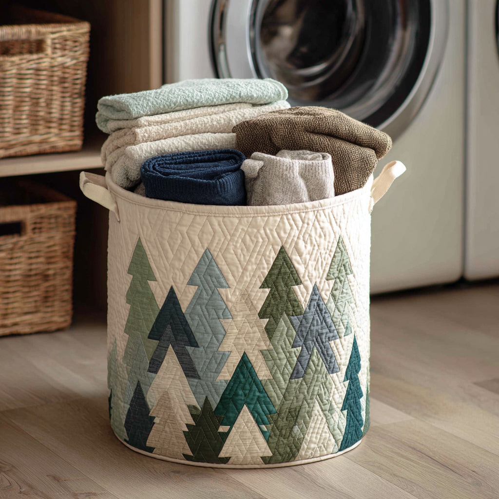 Christmas Green Trees Laundry Basket
