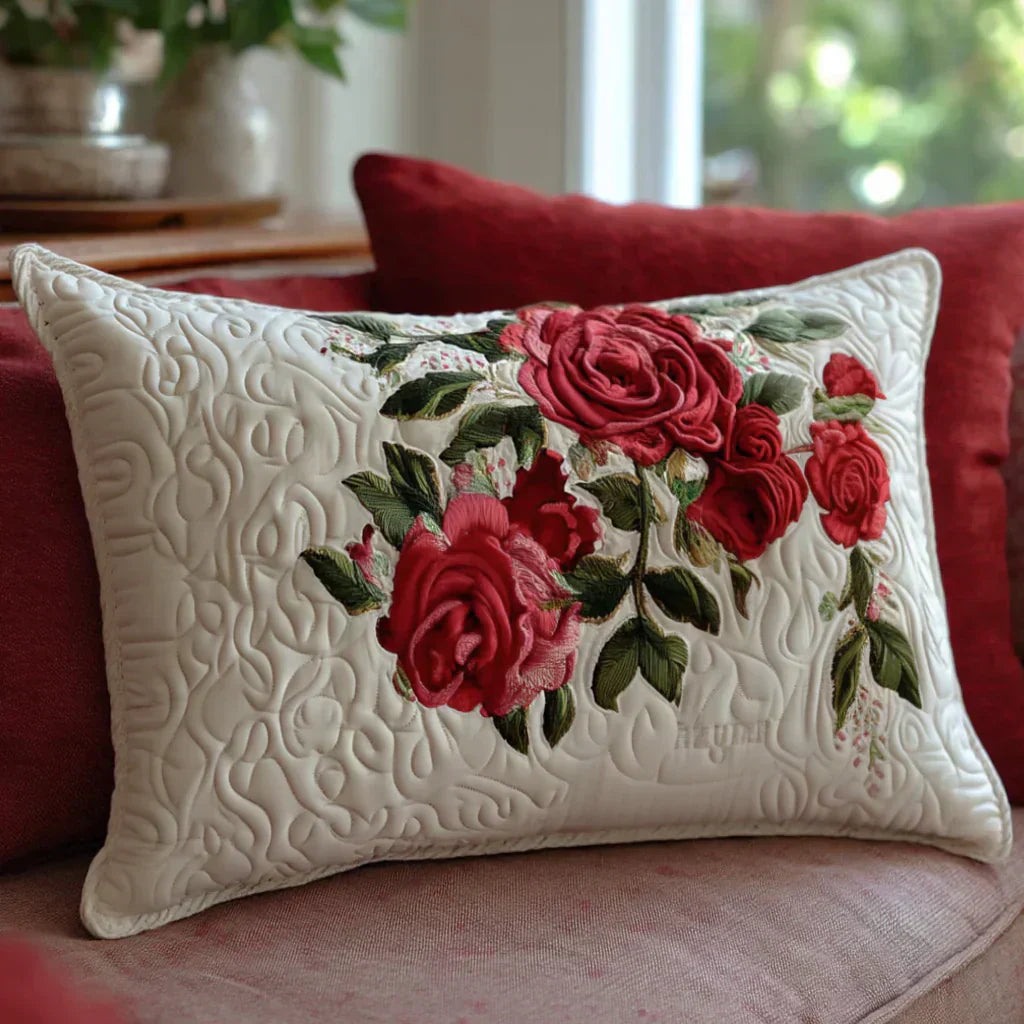 Quilted Pillow Cover - Garden Heart Rose