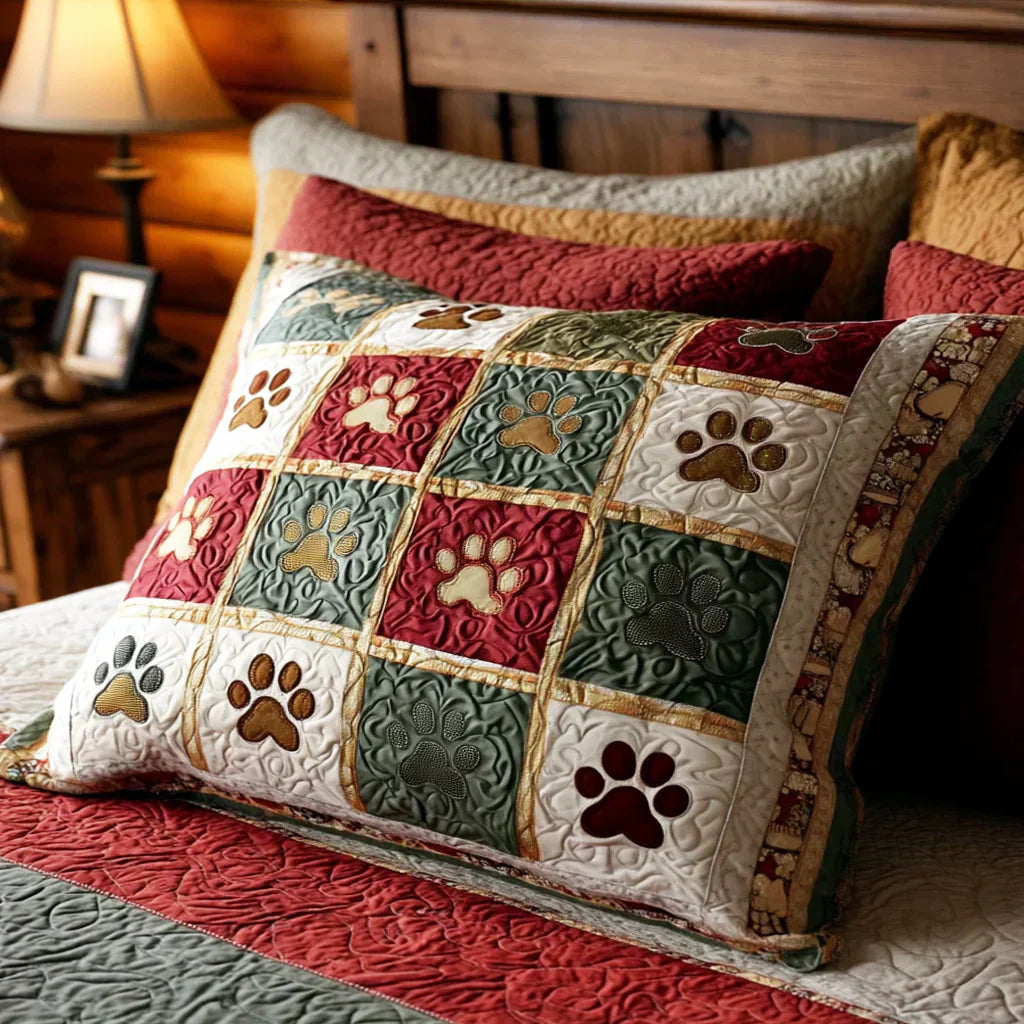 Quilted Pillowcase - Red Paws