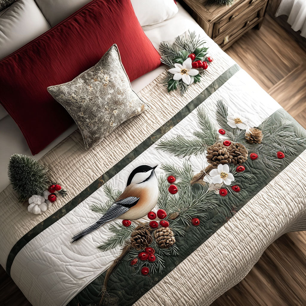 Quilted Bed Cover Snowy Pine Perch