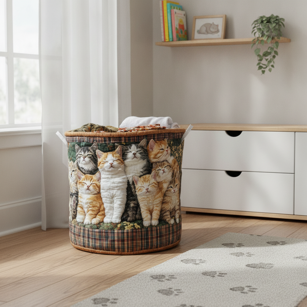 Cozy Whiskers Laundry Basket