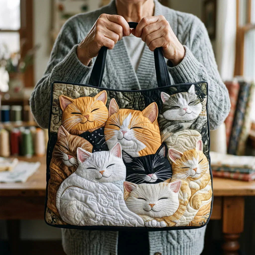 Embroidered Vintage Bag "Sleeping Kittens" — Cat Family