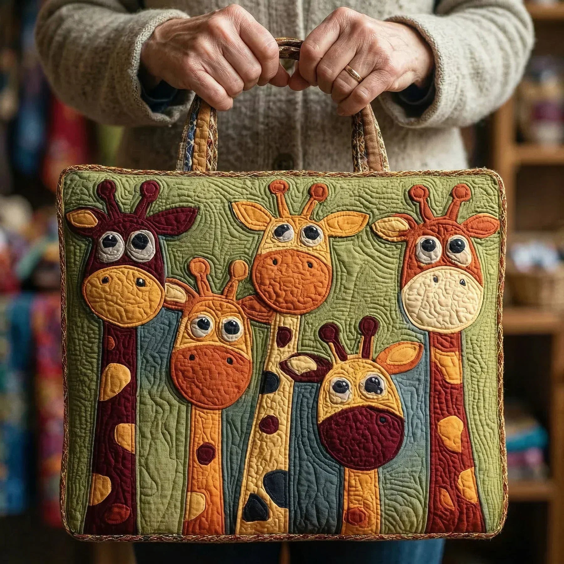 Embroidered Vintage Bag "Happy Giraffes" — Safari