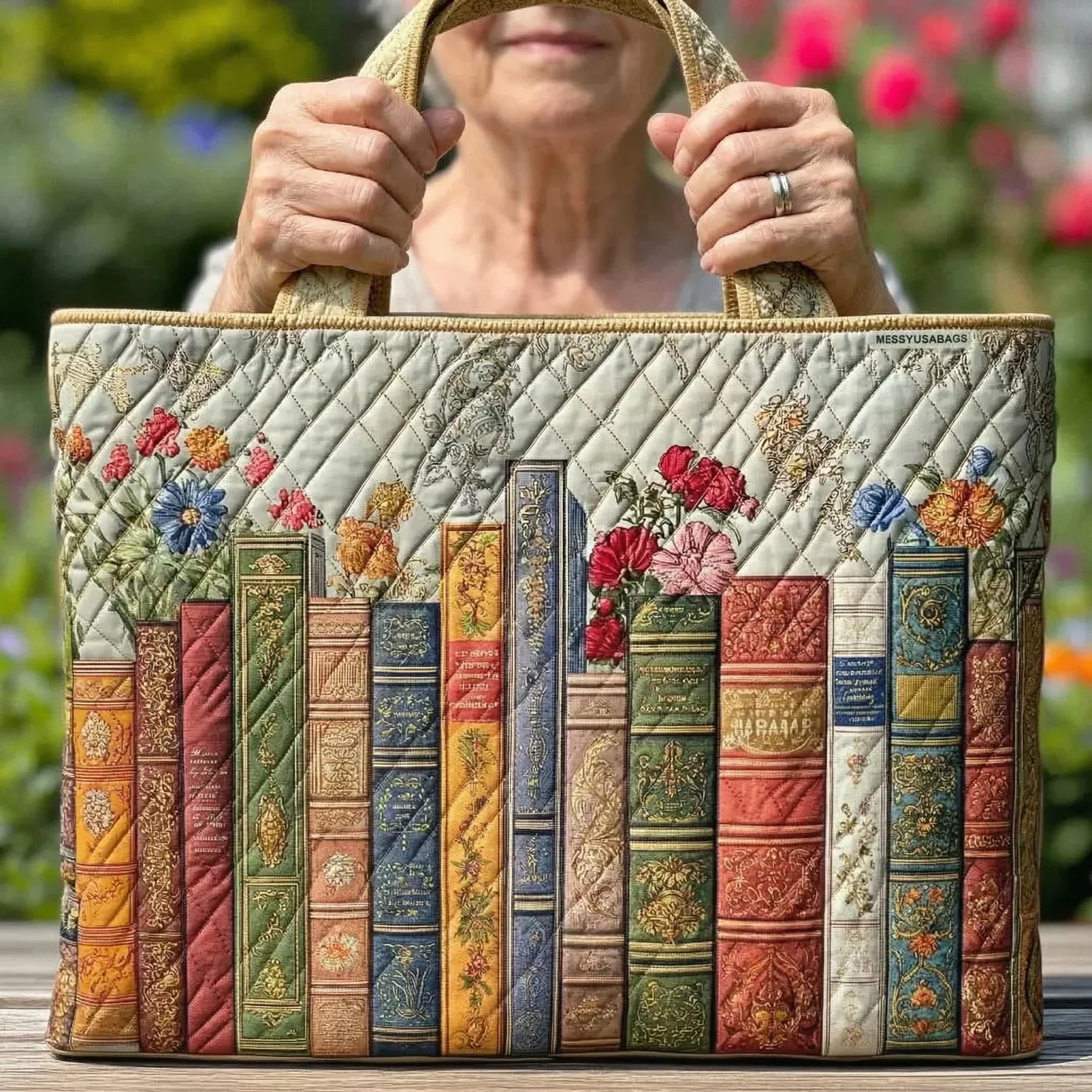 Embroidered Vintage Bag "Bookshelf" — Literary