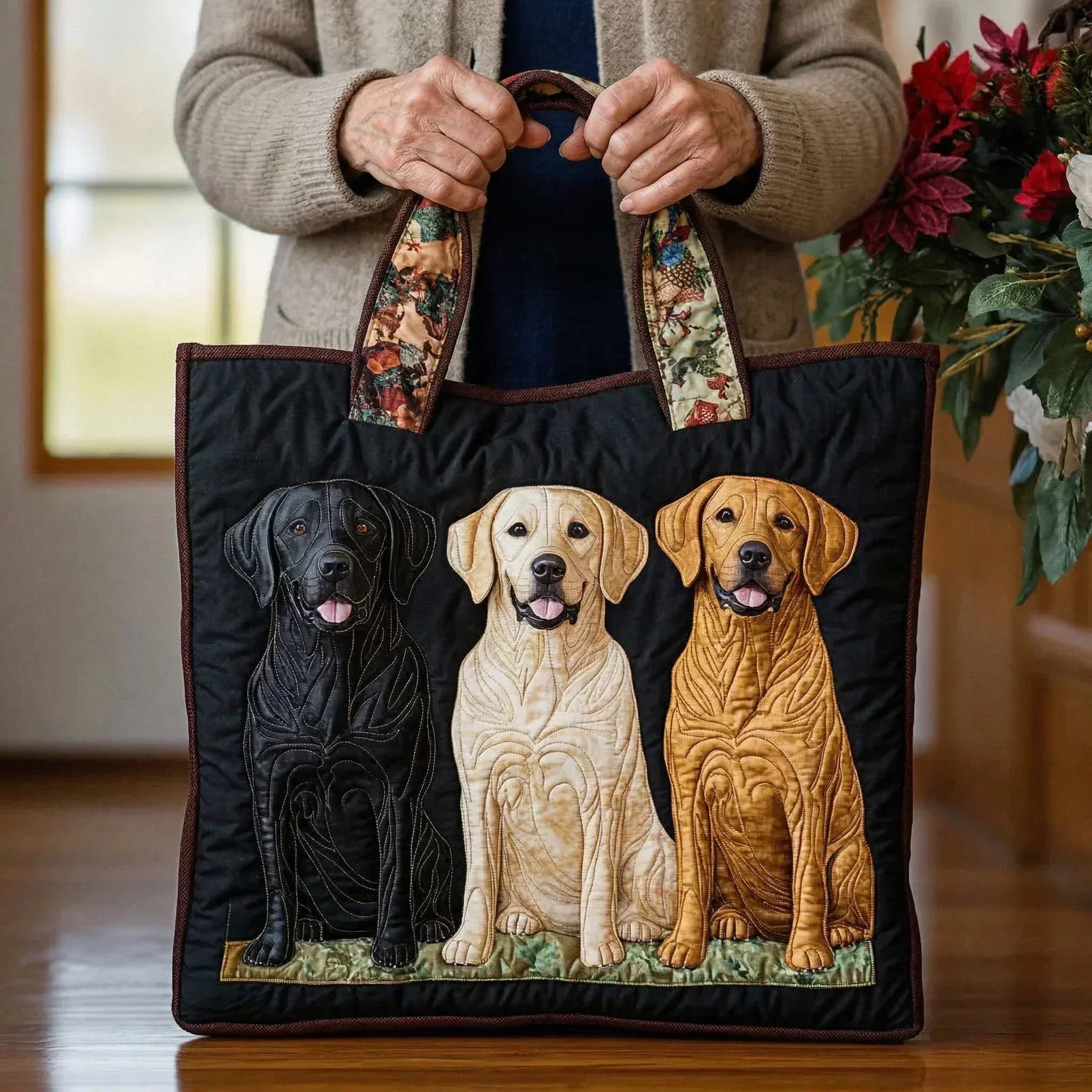 Embroidered Vintage Bag "Three Labradors" — Dog Family