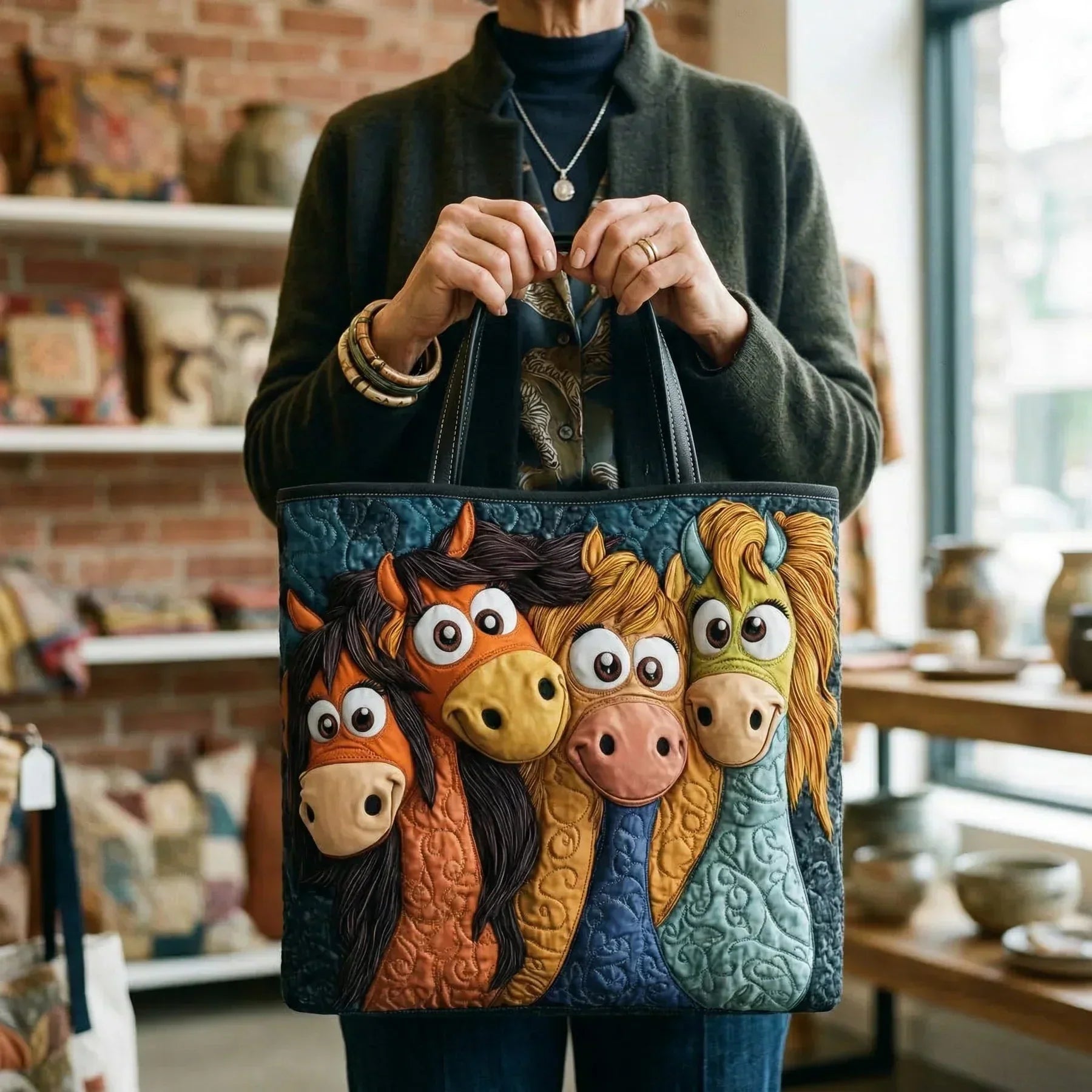 Vintage "Cheerful Horses" Embroidered Bag — Folk