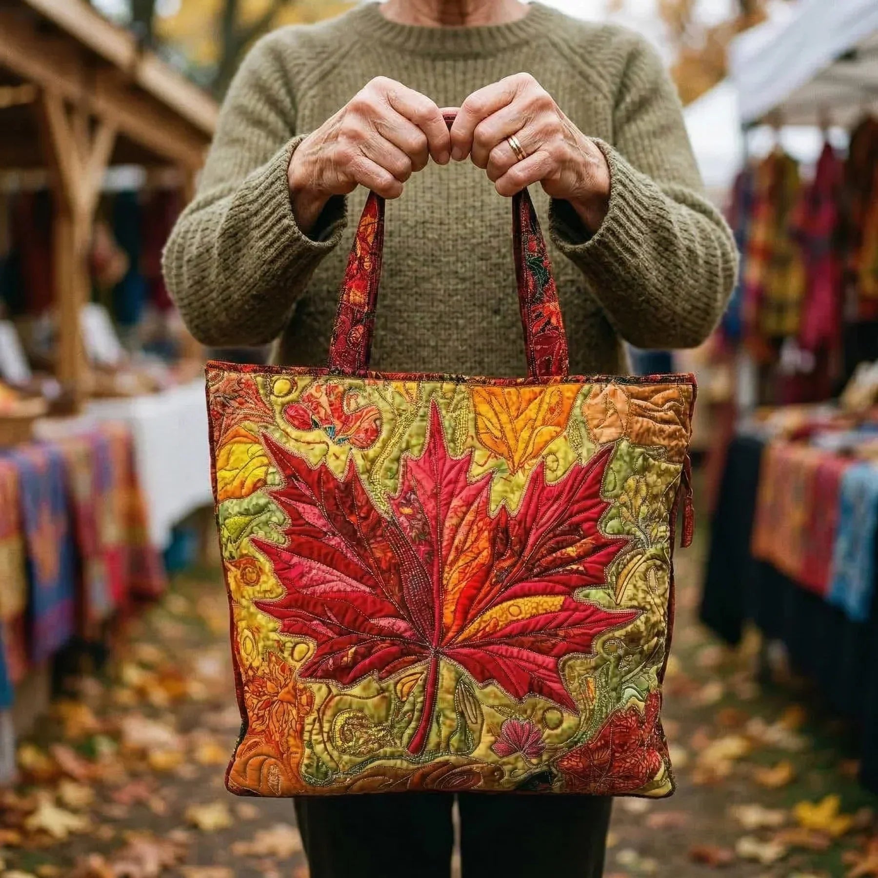 Embroidered Vintage Bag "Maple Leaf" — Autumn