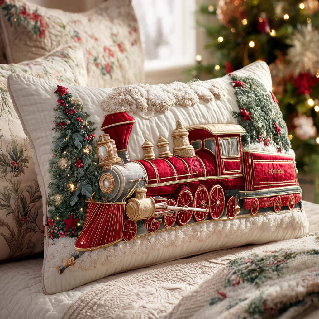 Quilted Pillowcase - Christmas Steam Locomotive